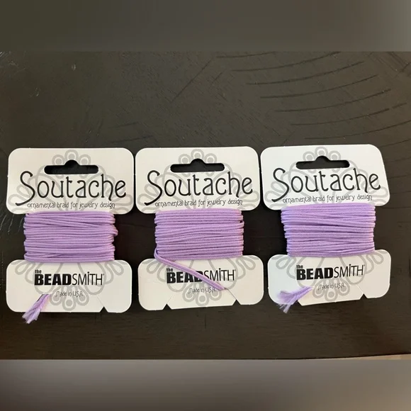 THREE Soutache ornamental braid for jewelry design, lilac, 3 yd, the beadsmith - Picture 1 of 5